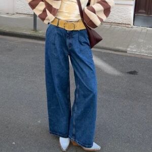 Lucy & Yak Cole Wide Leg Denim Skater Jeans in Mid Wash Blue | Waist 30